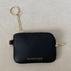Bandolier Black Leather key / coin Pouch with Gold Chain